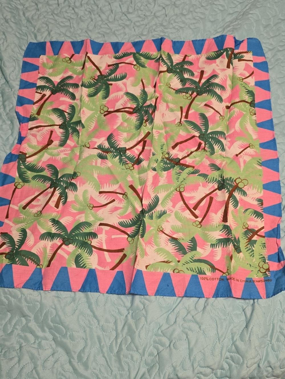 Tropical Palm Print Square Scarf - Pink, Green, Blue - Picture 1 of 3
